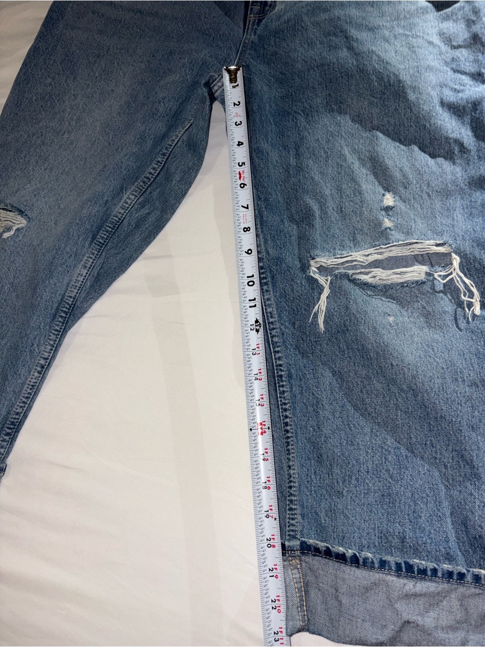 Light Blue Women's Boyfriend Jeans with Distressed Knees - Picture 7 of 10